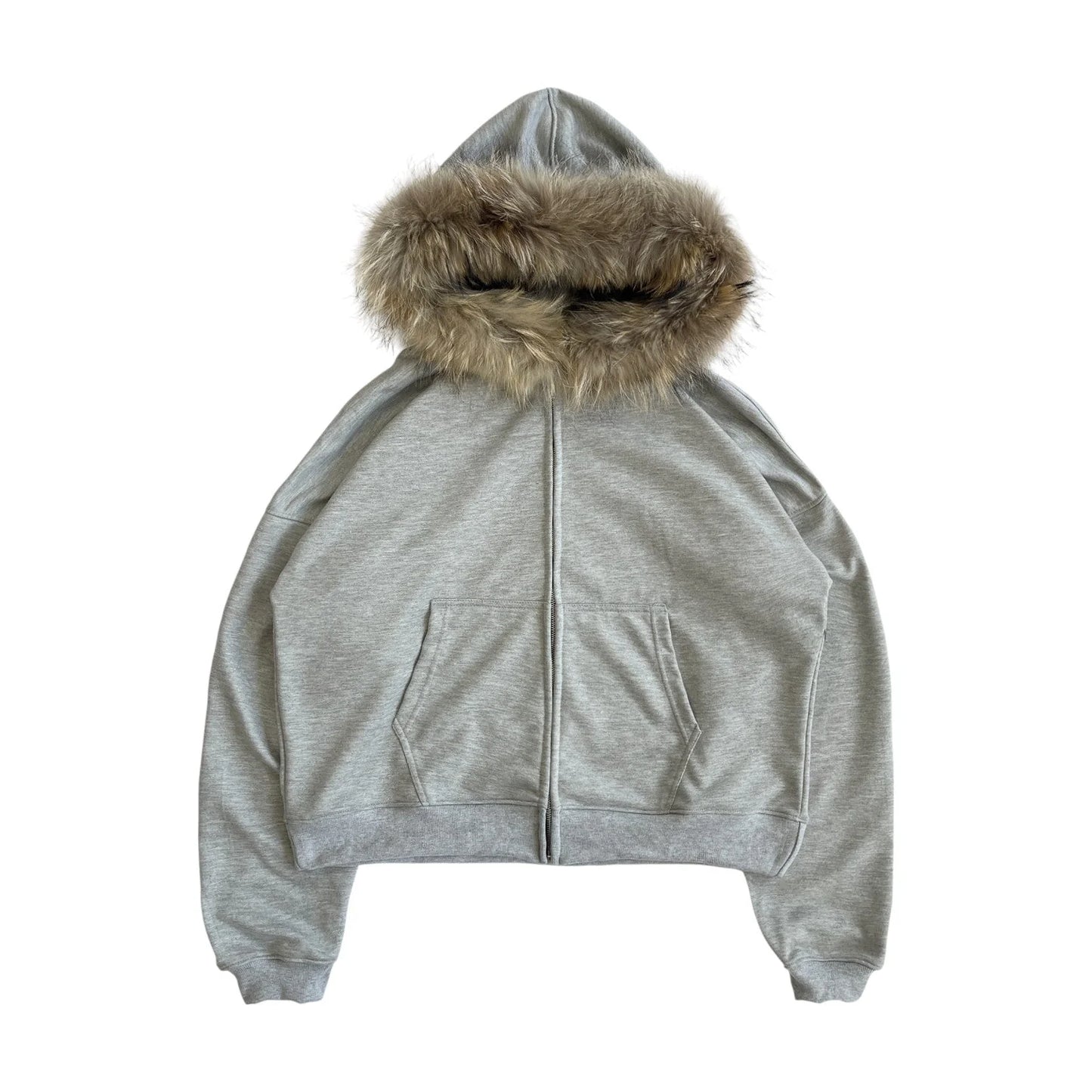 Grey Fur Zip Hoodie