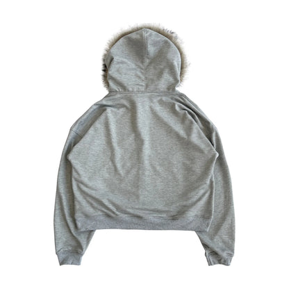 Grey Fur Zip Hoodie